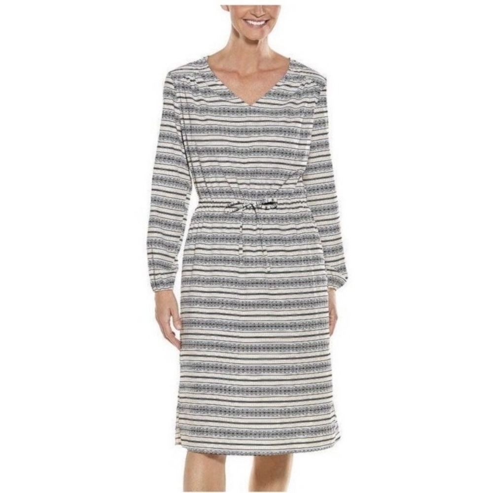 Coolibar UPF 50+ Borghese Dress Long Sleeve Coverup Beige Black size M